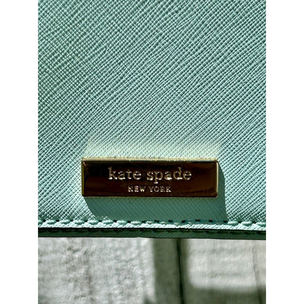 Kate Spade Mint Green Saffiano Leather Crossbody Bag Gold Logo Purse - Picture 2 of 10